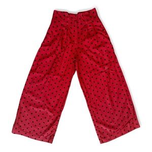 ASOS High rise pleated trousers red with black polka‎ dots size 2